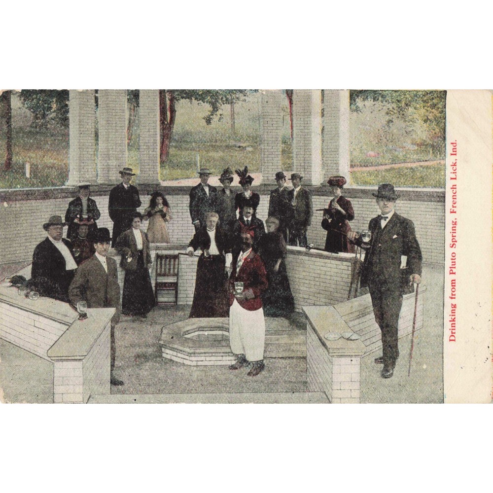 1909 Drinking from Pluto Spring French Lick Indiana Antique Postcard VG - Picture 1 of 2